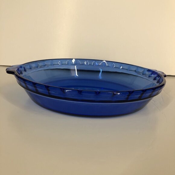 PYREX 9.5" Cobalt Blue Glass Pie Bakeware Vintage 1980s - Picture 4 of 7